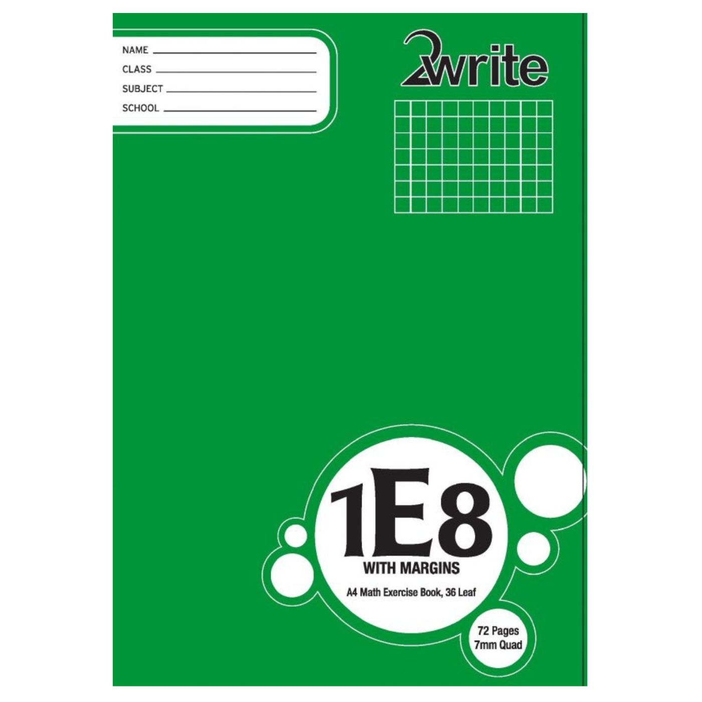 2Write 1E8 (MA4) Exercise Book Quad 7mm with Margins