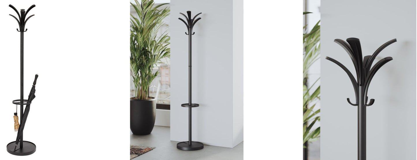 Alba Brio Coat Rack with Integrated Umbrella Stand Black 38cm (Base) X 170cm