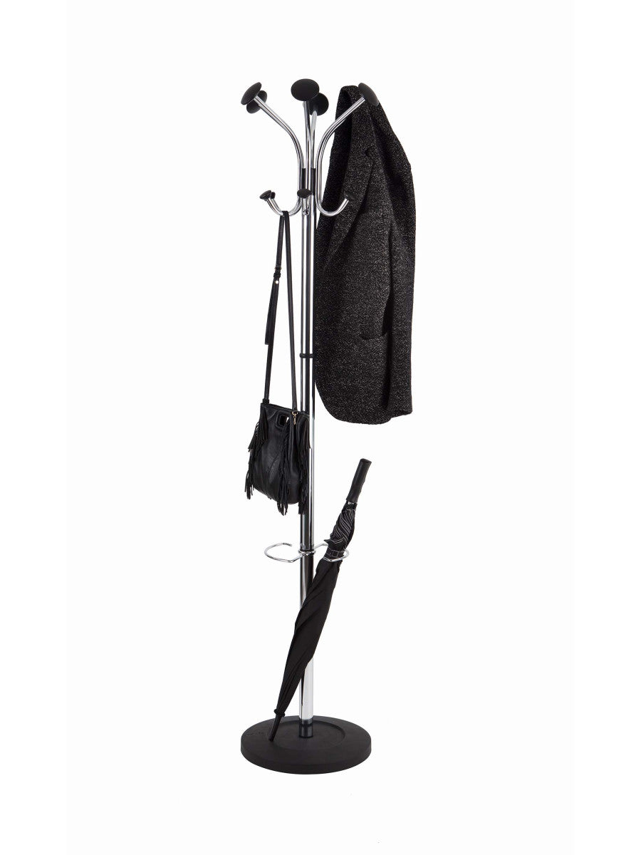 Alba Brio Coat Rack with Integrated Umbrella Stand Chrome 38cm (Base) X 177cm
