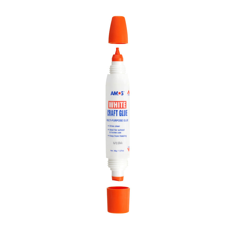 Amos Craft Glue Double-Ended 34ml – Strong, Washable, Non-Toxic White Glue for Crafts