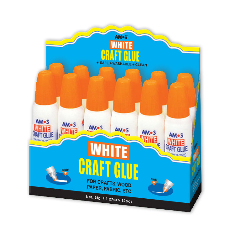 Amos Craft Glue Double-Ended 34ml – Strong, Washable, Non-Toxic White Glue for Crafts Box 0f 12