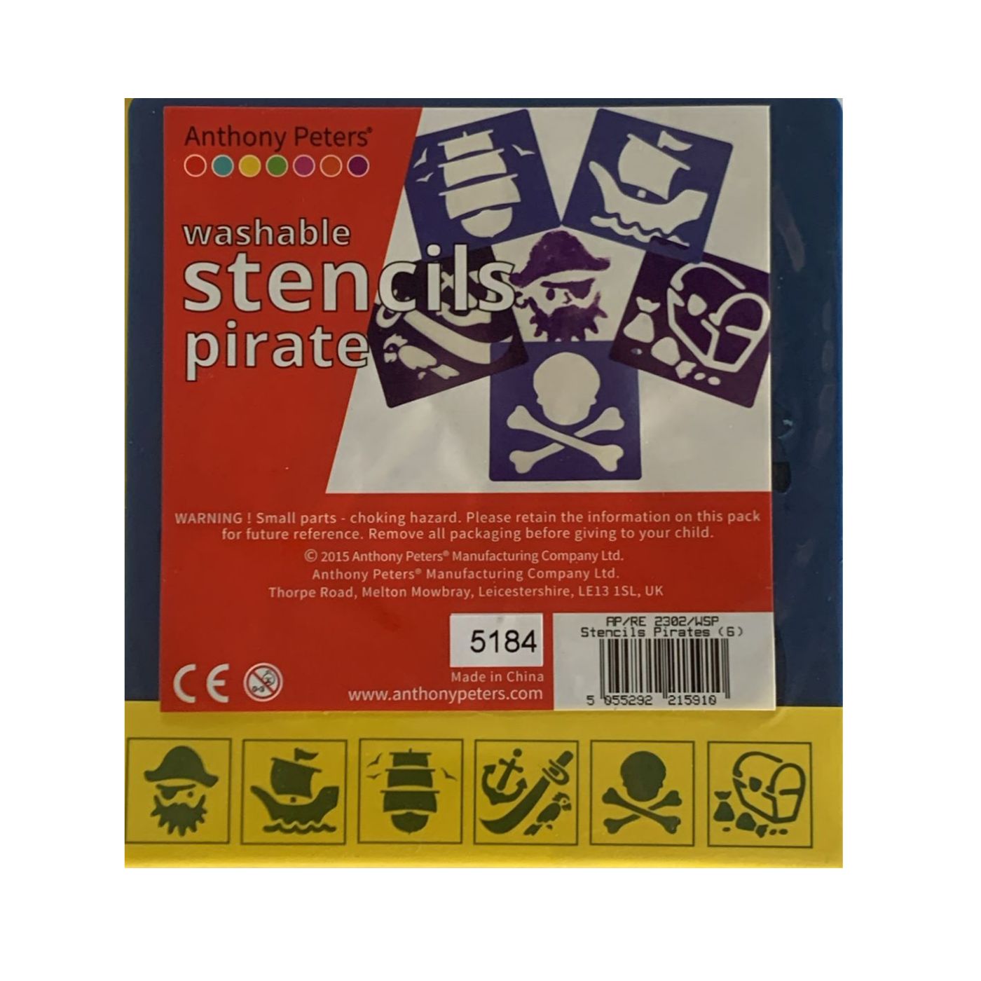 Anthony Peters Washable Plastic Stencils Set of 6 – Pirate Theme for Kids' Creative Play