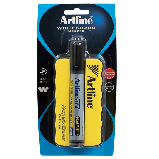 Artline 577 Magnetic Whiteboard Eraser Caddy + Marker