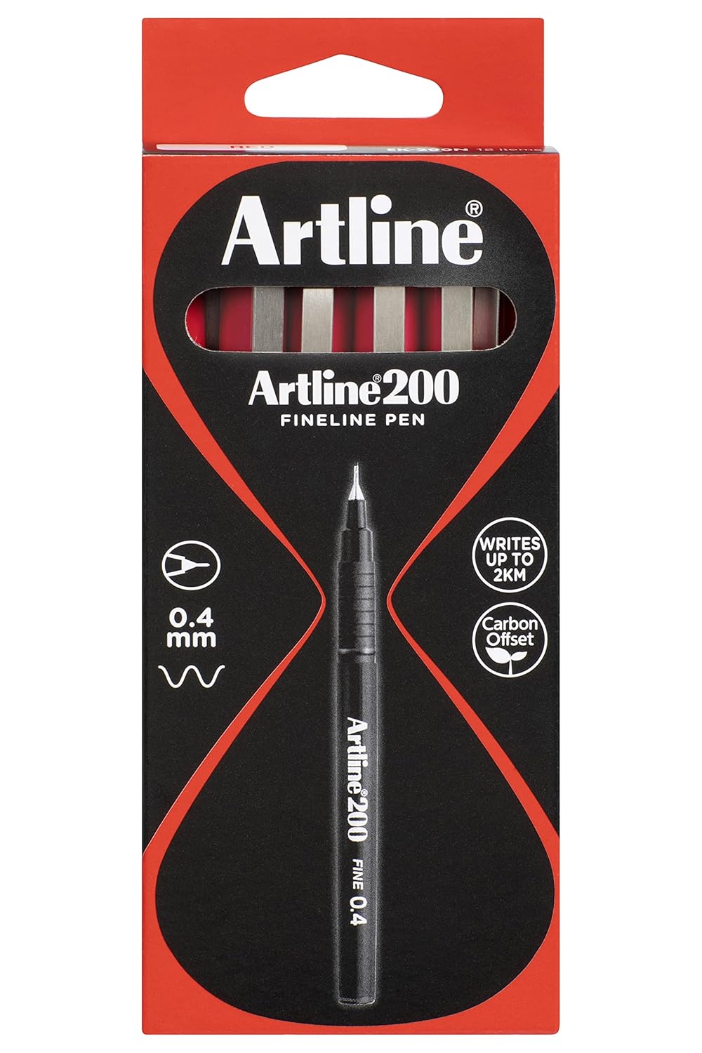 Artline 200 Fineliner Pens with Water Based Ink 0.4 mm Tip 0.4 mm 0.4 mm Line Width Pack of 12 Red
