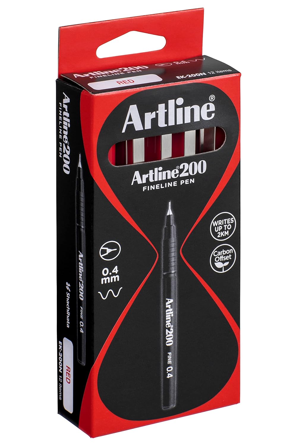 Artline 200 Fineliner Pens with Water Based Ink 0.4 mm Tip 0.4 mm 0.4 mm Line Width Pack of 12 Red