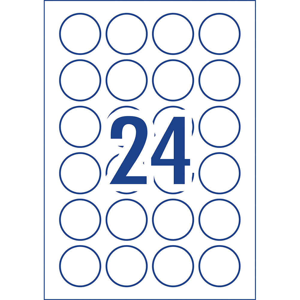 Avery Heavy Duty ID Labels L6112 White Laser 40mm Round – 24 Labels/Sheet, 10 Sheets