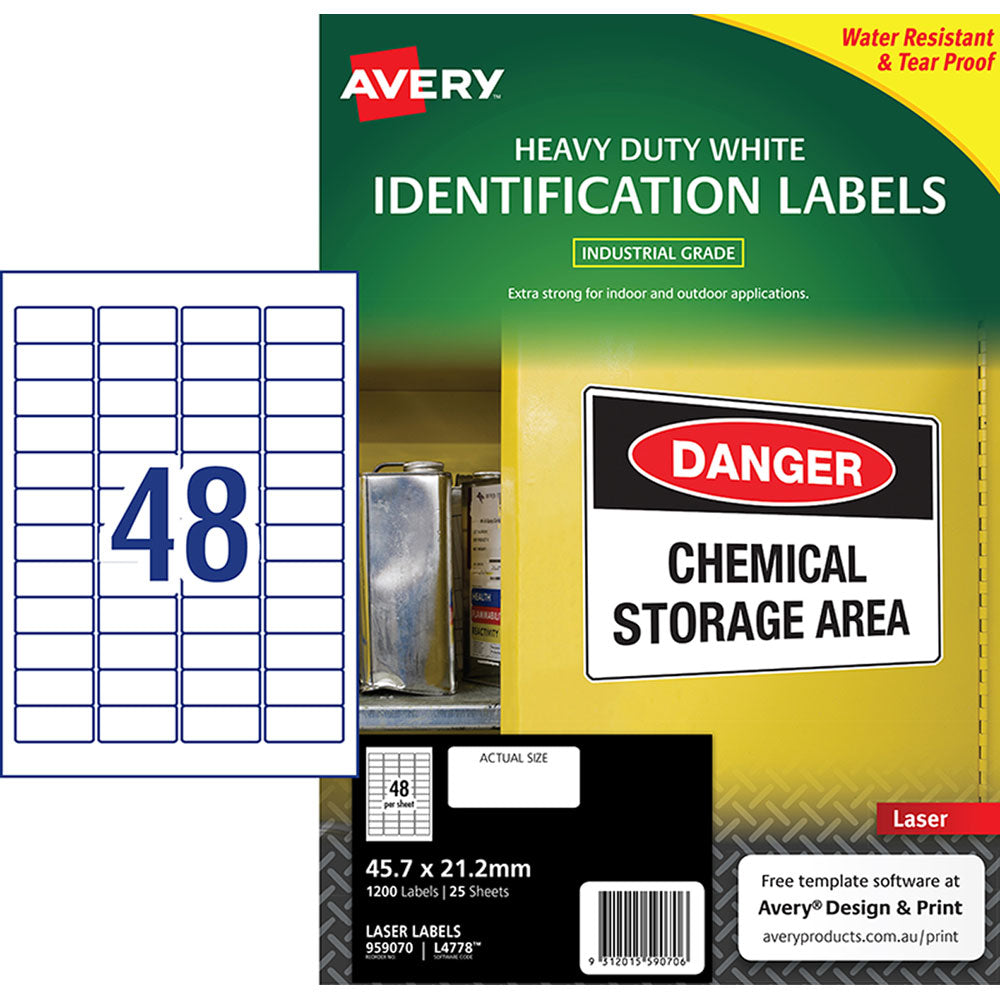 Avery L4778 Heavy Duty Labels 45.7x21.2mm – Laser, 1200pk