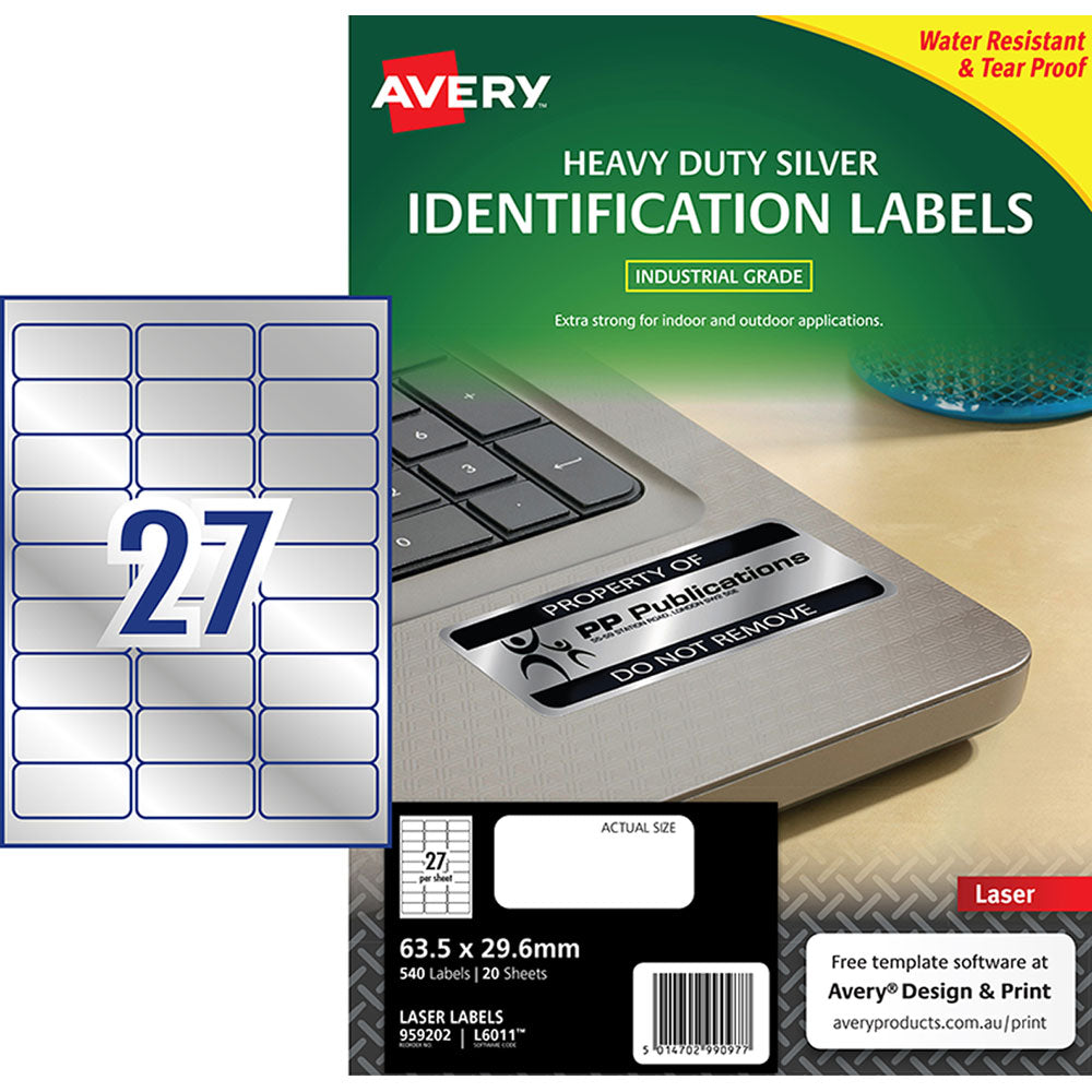 Avery L6011 Silver Heavy Duty Labels 63.5x29.6mm – Laser