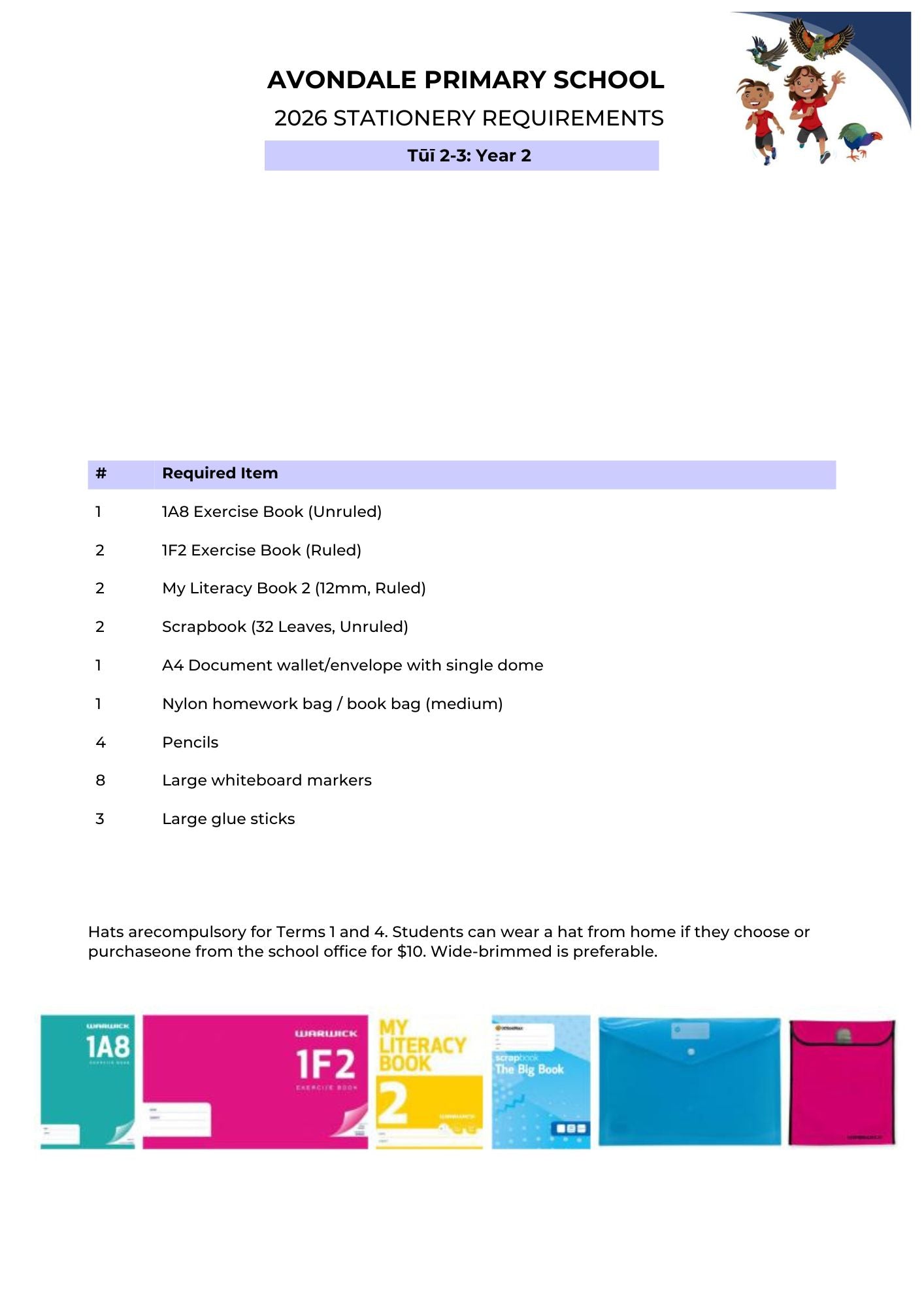 Avondale Primary School Stationery List 2026 Tui Year 2