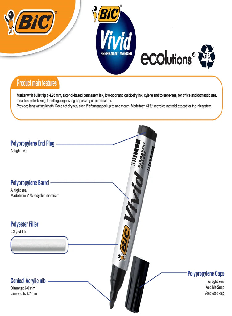 BIC Vivid Permanent Marker Eco Bullet Tip Black