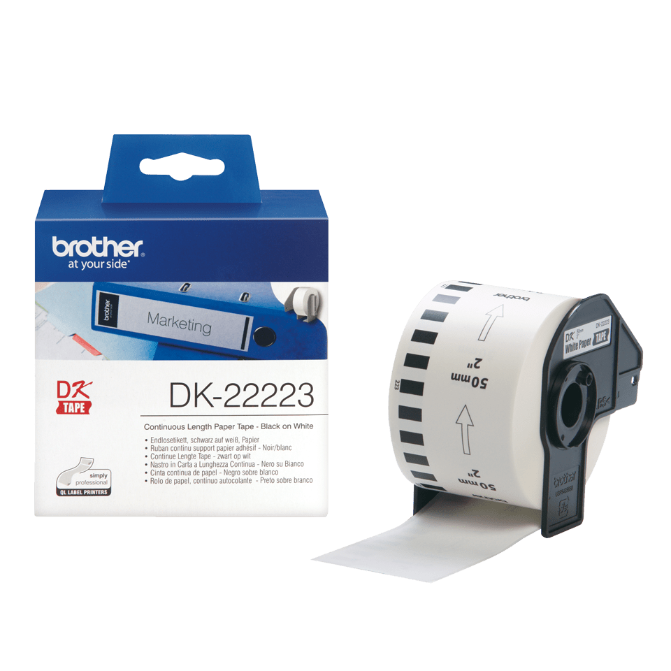 Brother DK-22223 Continuous Paper Label Roll with Removable Adhesive Black on White 50mm x 30.48m