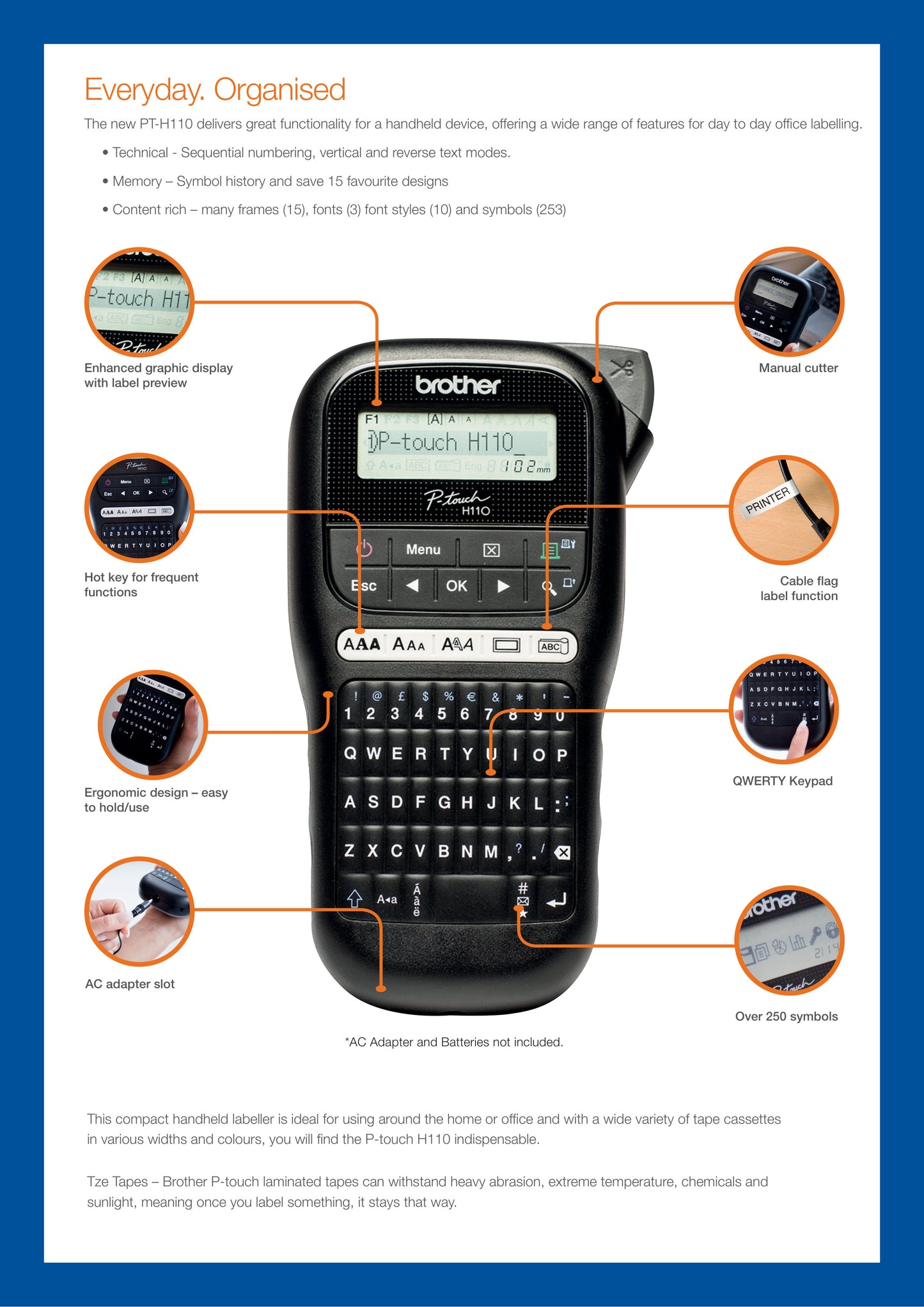 Brother PT-H110BK Handheld Thermal Label Maker Printer