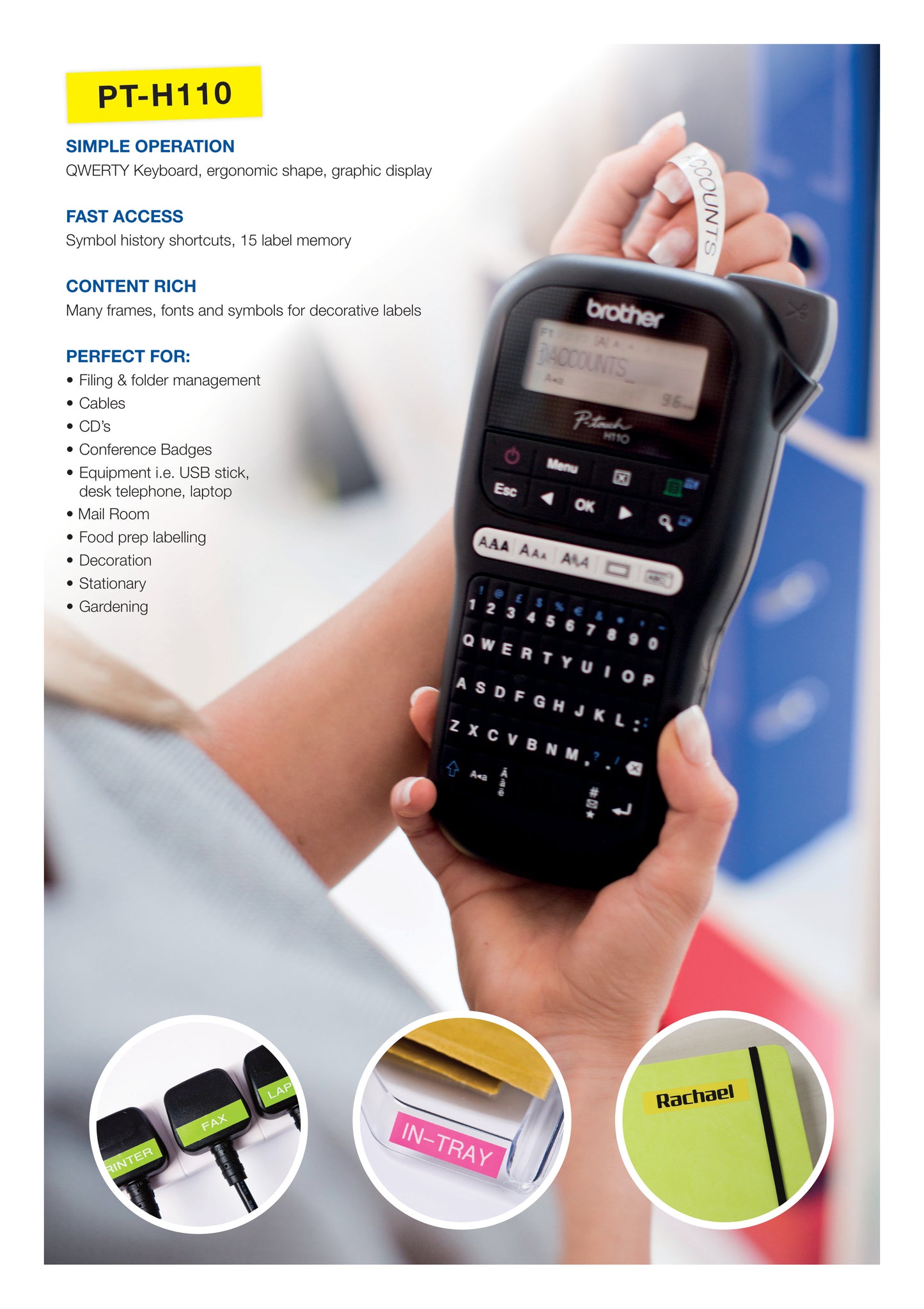 Brother PT-H110BK Handheld Thermal Label Maker Printer