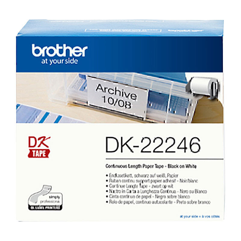 Brother DK-22246 Continuous Paper Label Roll Black on White 103mm x 30.48m
