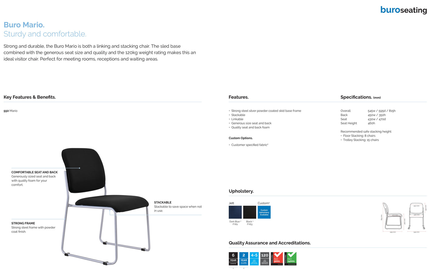 Buro Seating Chair Stackable Linkable Mario Black