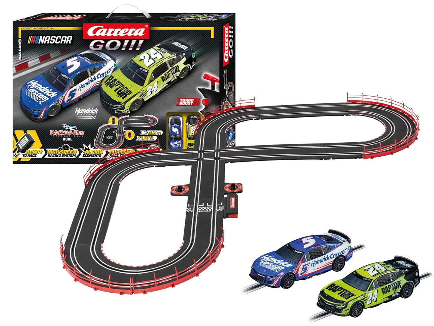 CARRERA GO!!! NASCAR Watkins Glen Duel Slot Car Racing Set 1:43