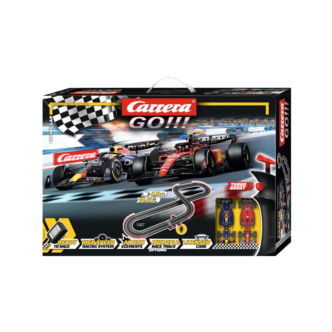 Carrera GO!!! 62572 Flying Lap Slot Car Set – 1:43 Scale Formula 1 Racing with Ferrari SF-23 & Red Bull RB19