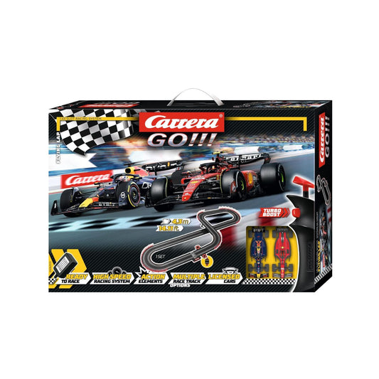 Carrera GO!!! 62572 Flying Lap Slot Car Set – 1:43 Scale Formula 1 Racing with Ferrari SF-23 & Red Bull RB19