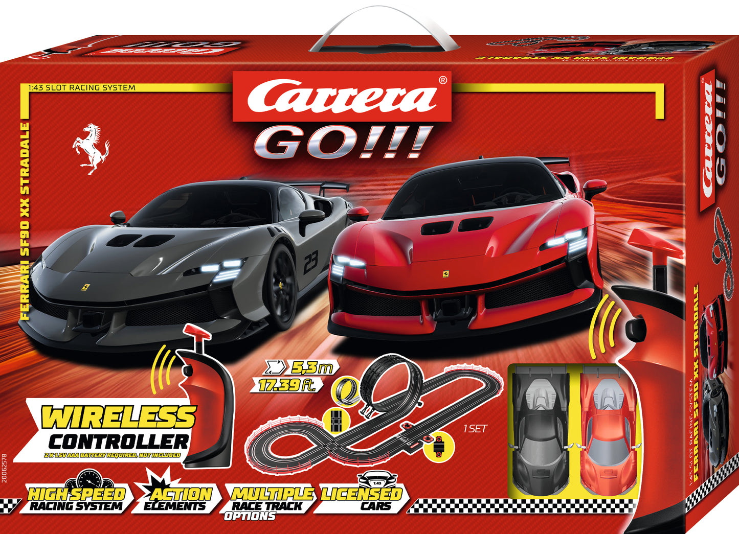 Carrera GO!!! Ferrari Supercar Power Wireless Slot Car Racing Set – Ferrari SF90 XX Stradale – 1:43 Scale