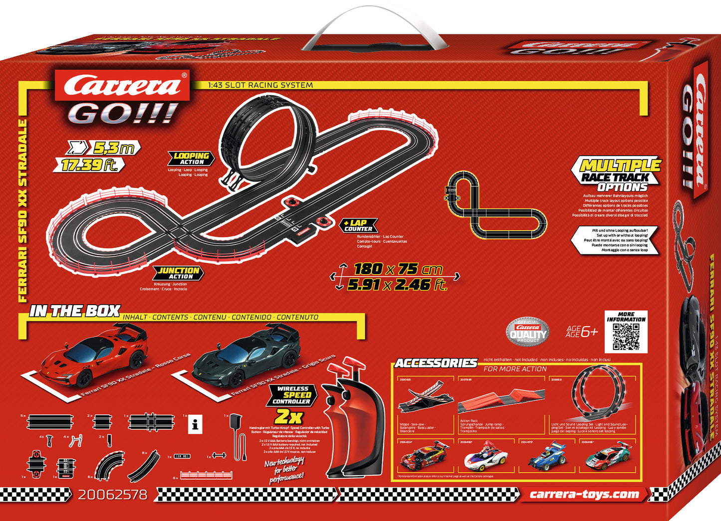 Carrera GO!!! Ferrari Supercar Power Wireless Slot Car Racing Set – Ferrari SF90 XX Stradale – 1:43 Scale