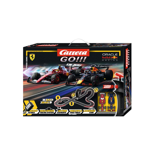 Carrera GO!!! Speed Zone Slot Car Racing Set – Formula 1 Action with Verstappen & Hamilton – 6.3m Track