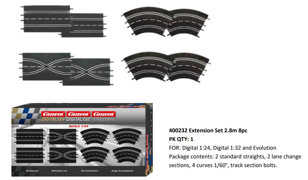 Carrera Track Extension Set 2.8m – 8-Piece Set (Digital 124/132 & Evolution)