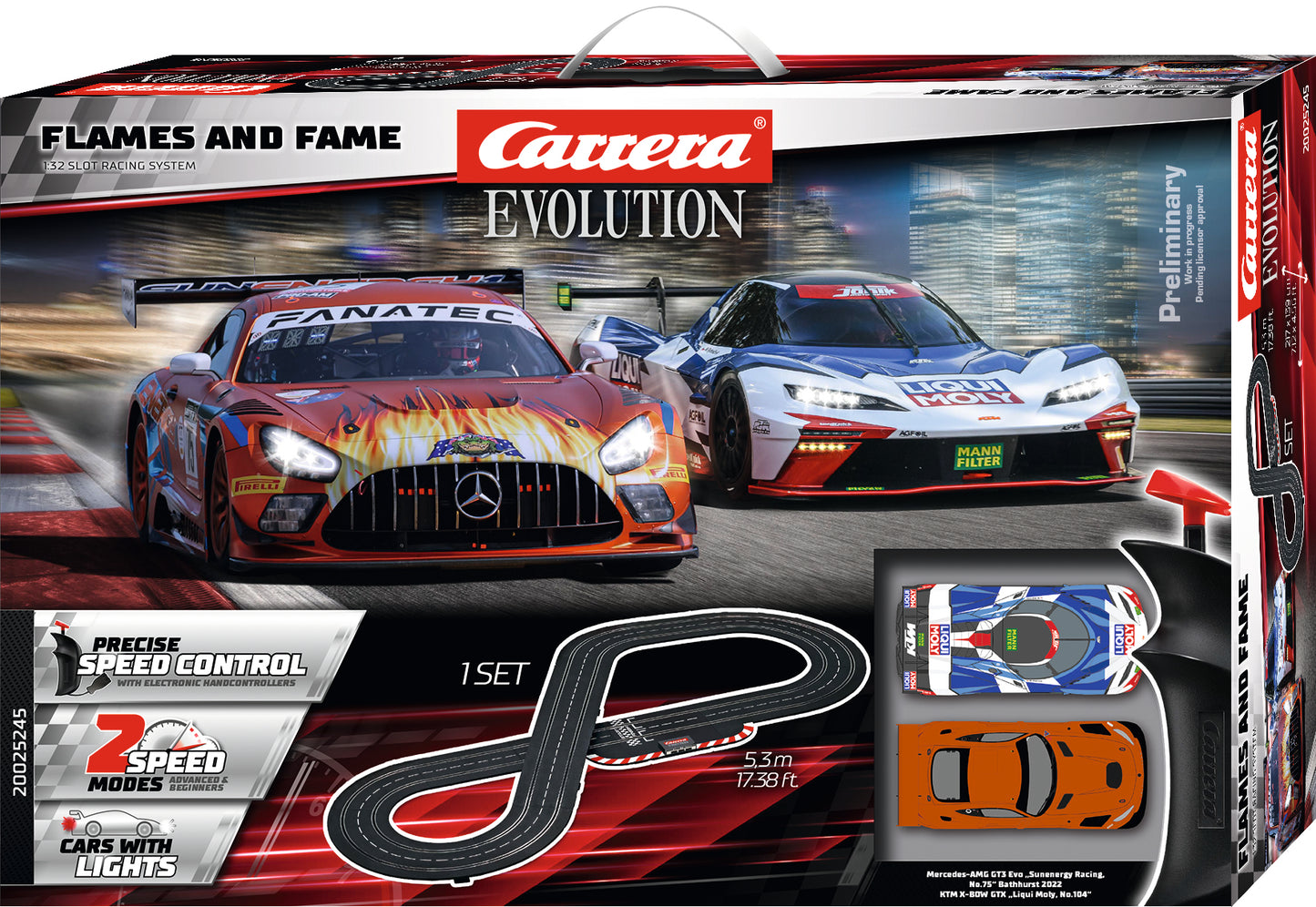 Carrera Evolution Fame and Flames Slot Car Set – 1:32 Scale with Mercedes-AMG GT3 & KTM X-BOW