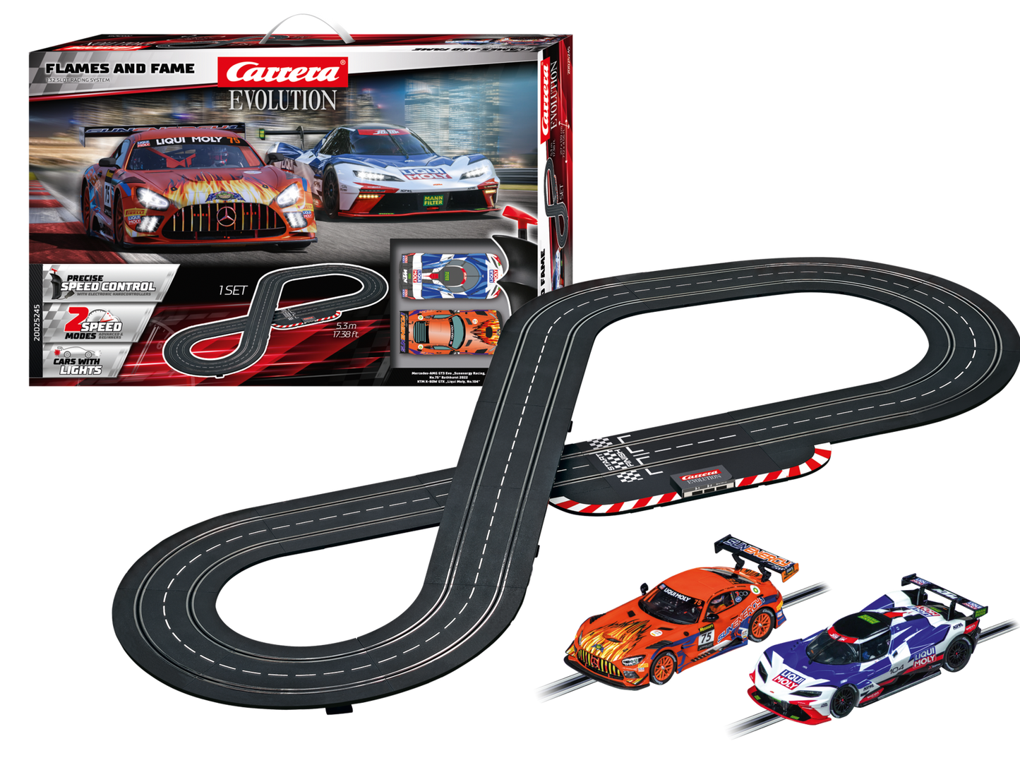 Carrera Evolution Fame and Flames Slot Car Set – 1:32 Scale with Mercedes-AMG GT3 & KTM X-BOW