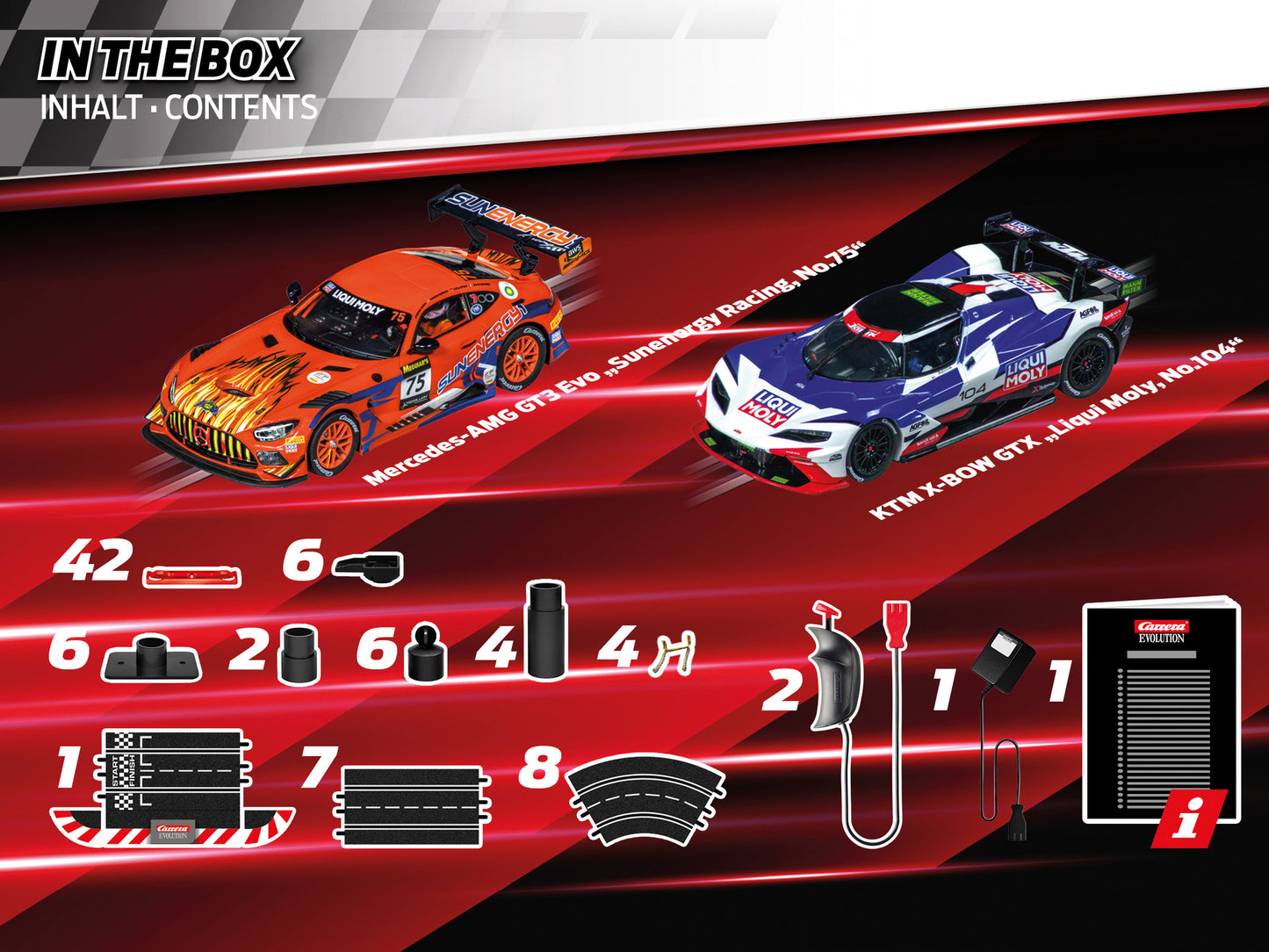 Carrera Evolution Fame and Flames Slot Car Set – 1:32 Scale with Mercedes-AMG GT3 & KTM X-BOW