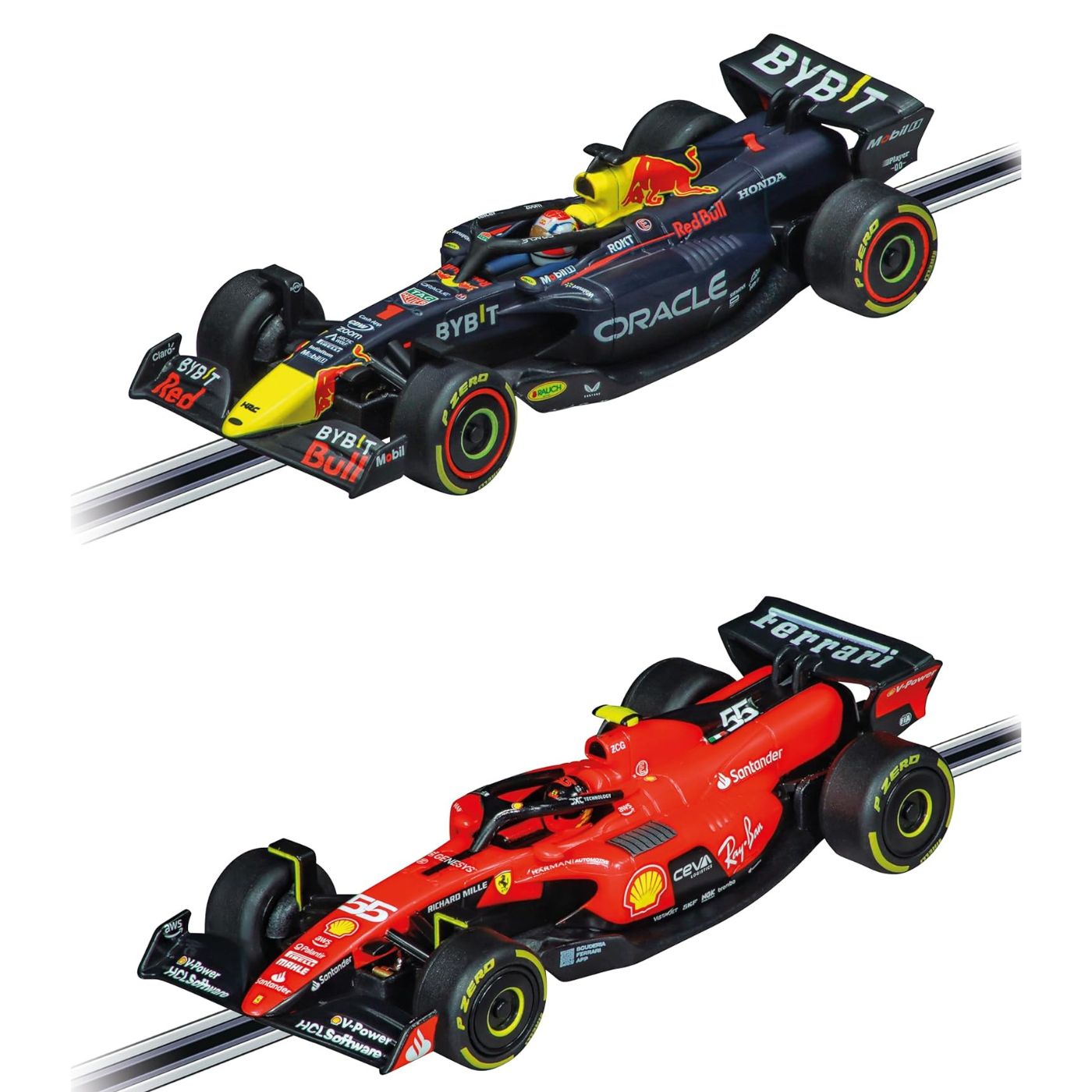 Carrera GO!!! 62572 Flying Lap Slot Car Set – 1:43 Scale Formula 1 Racing with Ferrari SF-23 & Red Bull RB19