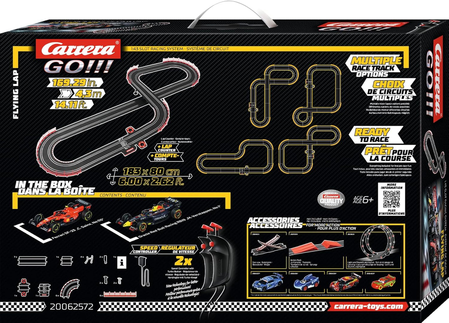 Carrera GO!!! 62572 Flying Lap Slot Car Set – 1:43 Scale Formula 1 Racing with Ferrari SF-23 & Red Bull RB19