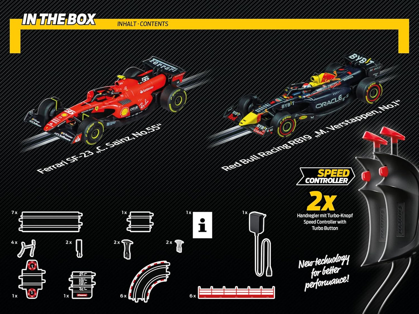 Carrera GO!!! 62572 Flying Lap Slot Car Set – 1:43 Scale Formula 1 Racing with Ferrari SF-23 & Red Bull RB19