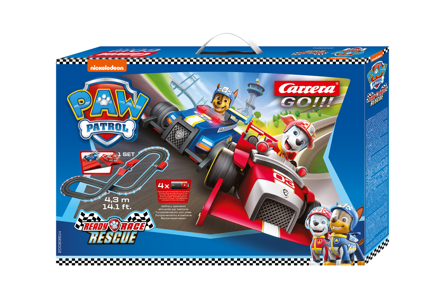 Carrera GO!!! PAW Patrol – Ready Race Rescue Slot Car Set | 1:43 Scale Track with Chase & Marshall Cars