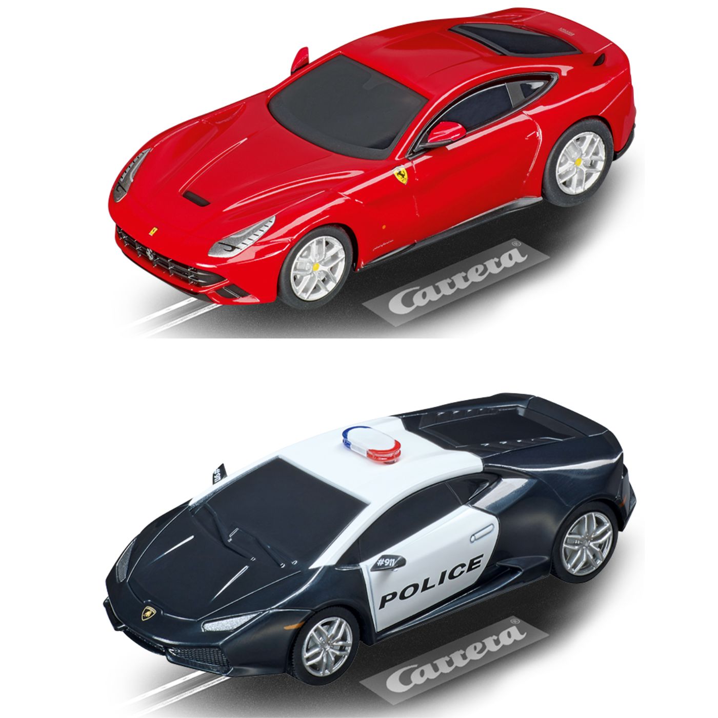 Carrera GO!!! Speed 'n' Chase Slot Car Set – 1:43 Scale Ferrari F12 vs Lamborghini Huracán Police Chase