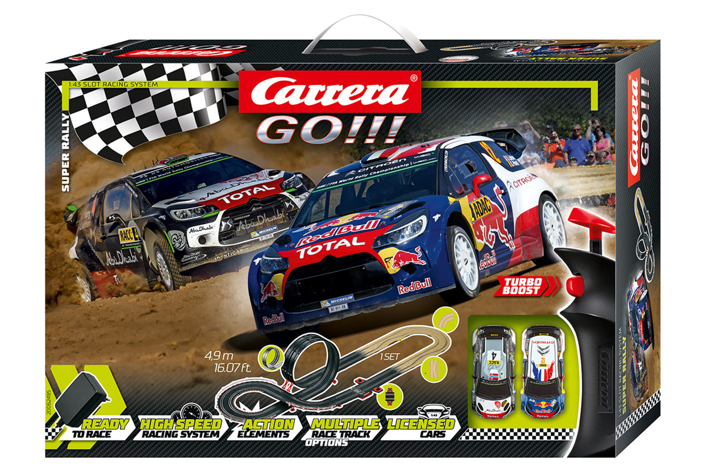 Carrera GO!!! Super Rally Slot Car Racing Set – 1:43 Scale Rally Track with Citroën DS3 WRC Cars