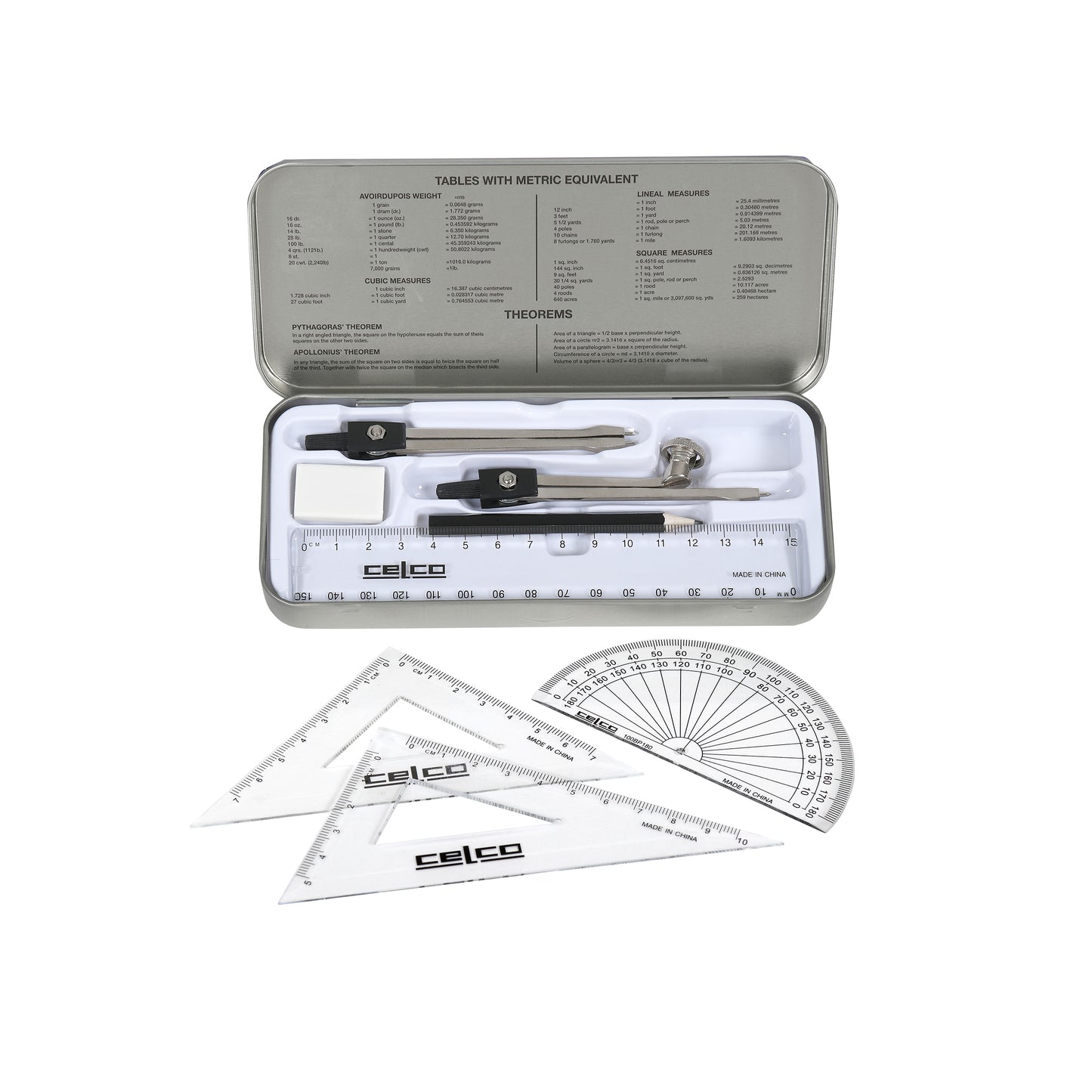 Celco 8 Piece Maths Set 909 with Compass