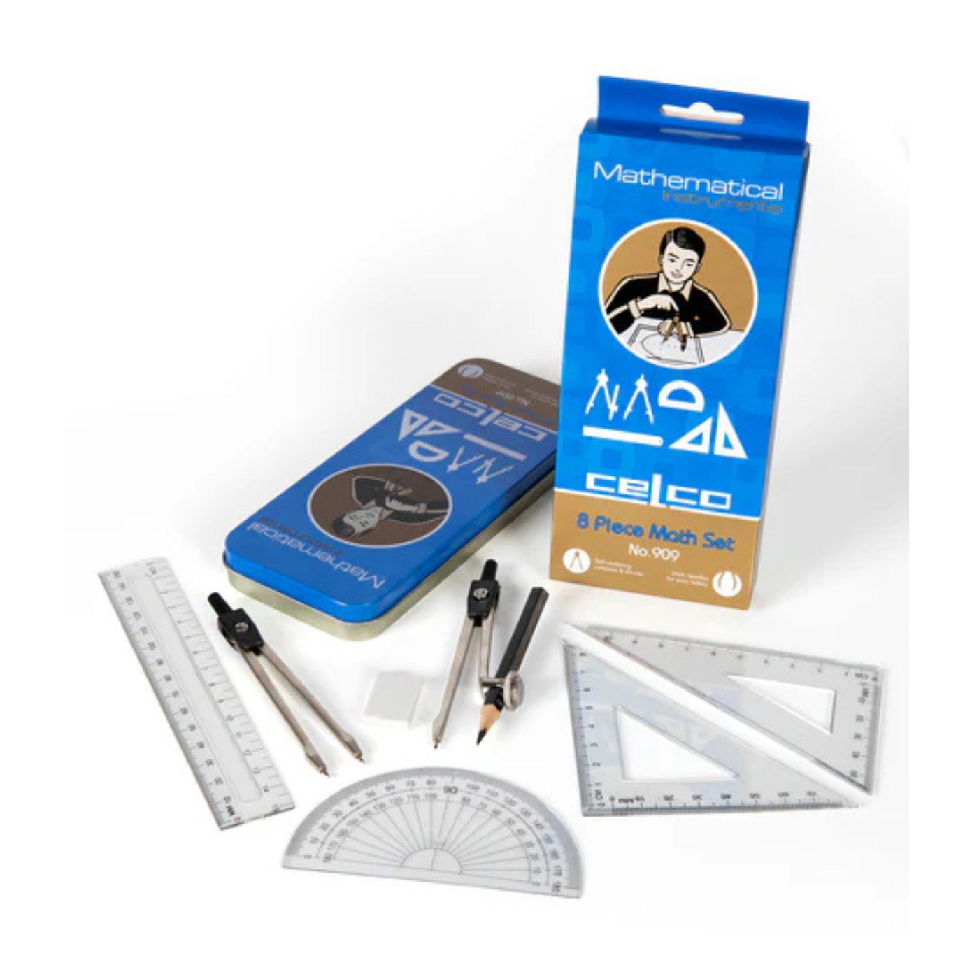 Celco 8 Piece Maths Set 909 with Compass