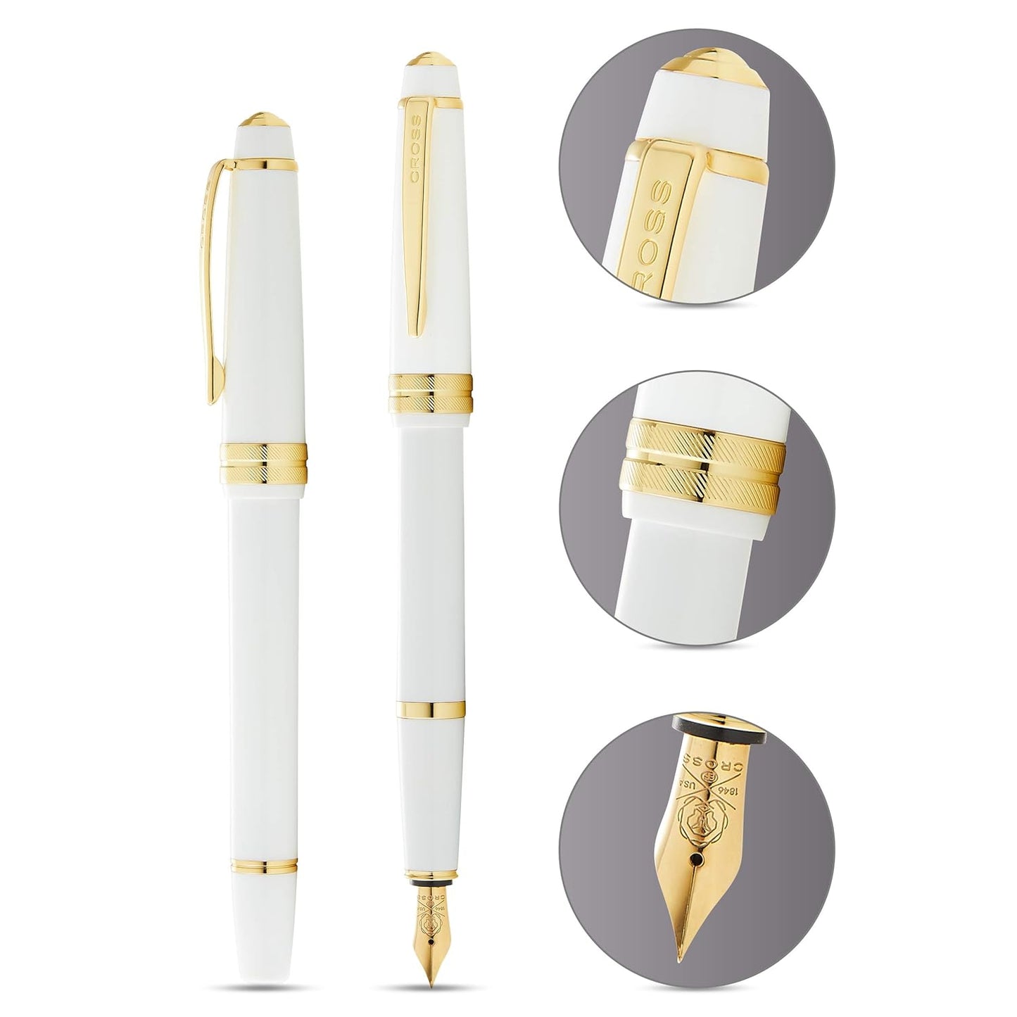 Cross Fountain Pen Medium Bailey Light Polished White Resin and Gold Tone