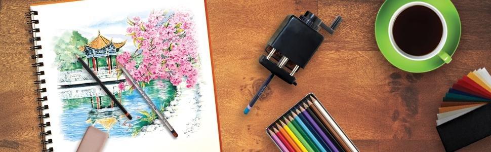 Derwent Super Point Pencil Sharpener Compact Rotary with Desk Clamp