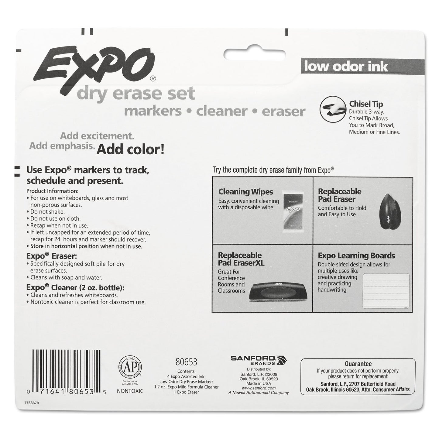 Expo Whiteboard Marker Set 4 with Eraser and Cleaner Chisel Tip