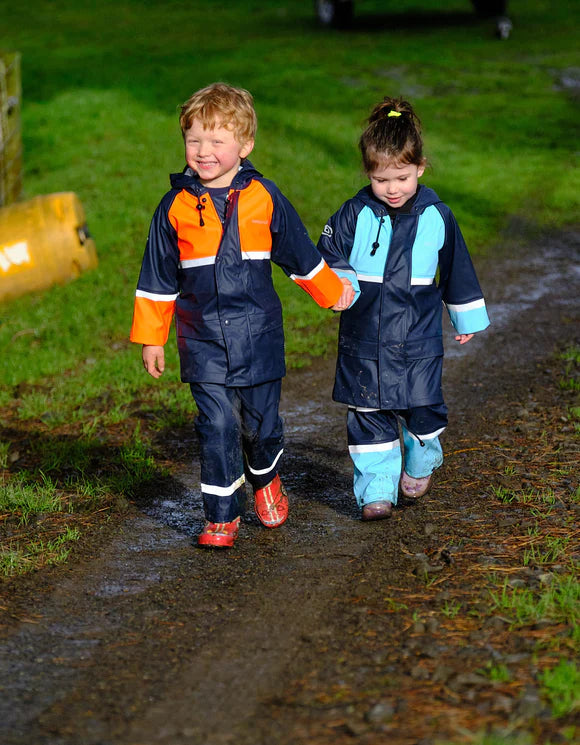 FlexBak Kids 100% Waterproof Raincoat Navy/Blue Size 4 to 14