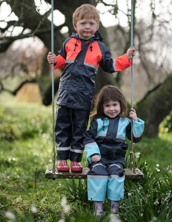 FlexBak Kids 100% Waterproof Raincoat Navy/Blue Size 4 to 14