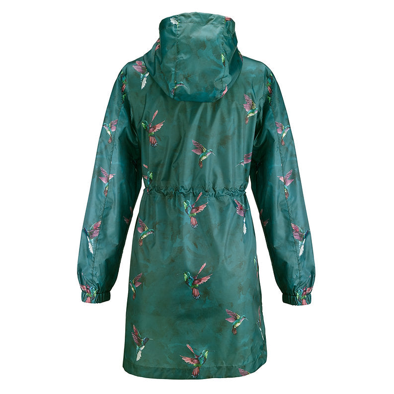 Galleria Designer 100% Waterproof Raincoat Compact Pack-a-Way Humming Bird Size S to XL
