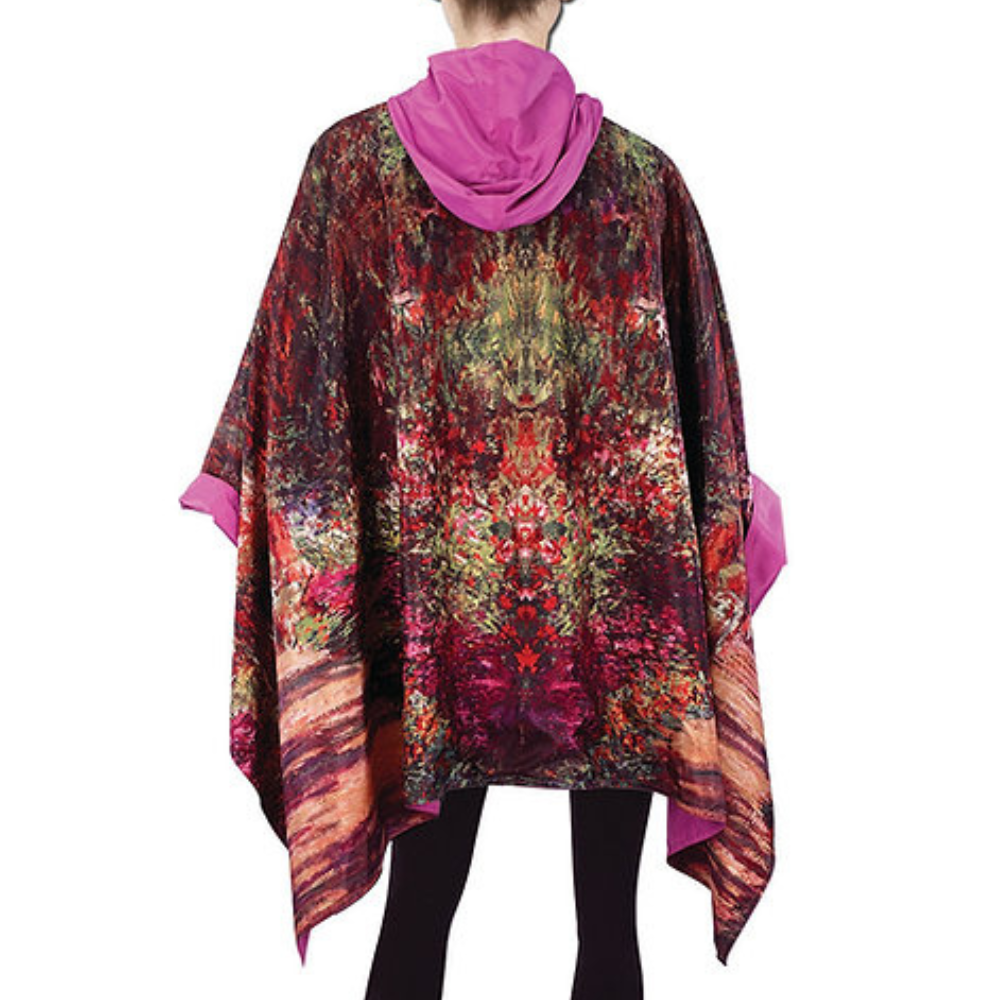 Galleria Reversible Rain Cape Magnetic Closure Monet Pathway Free Size