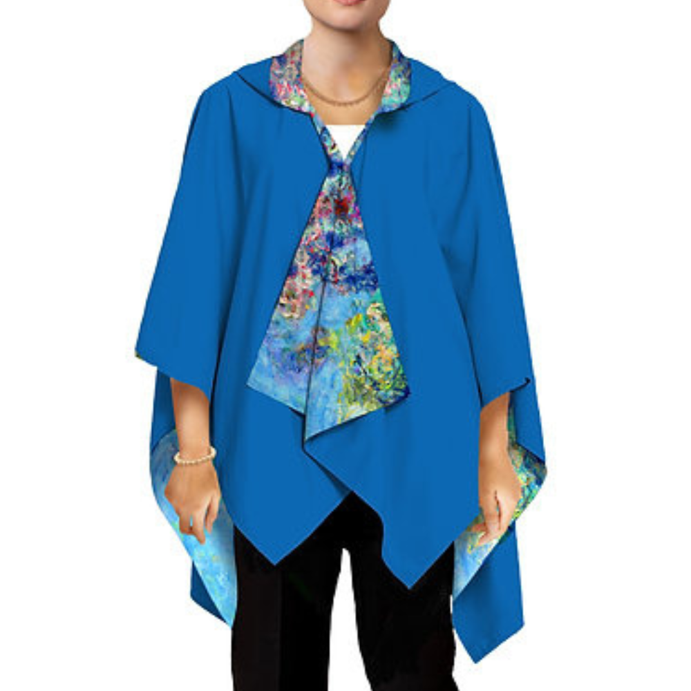 Galleria Reversible Rain Cape Magnetic Closure Monet Wisteria Free Size