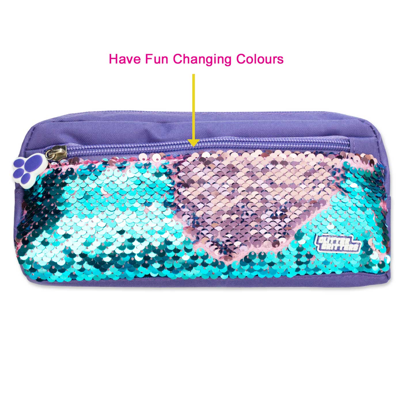 Glitter Critters Sequin Pencil Case Pat Me! 23x4x10cm Purple