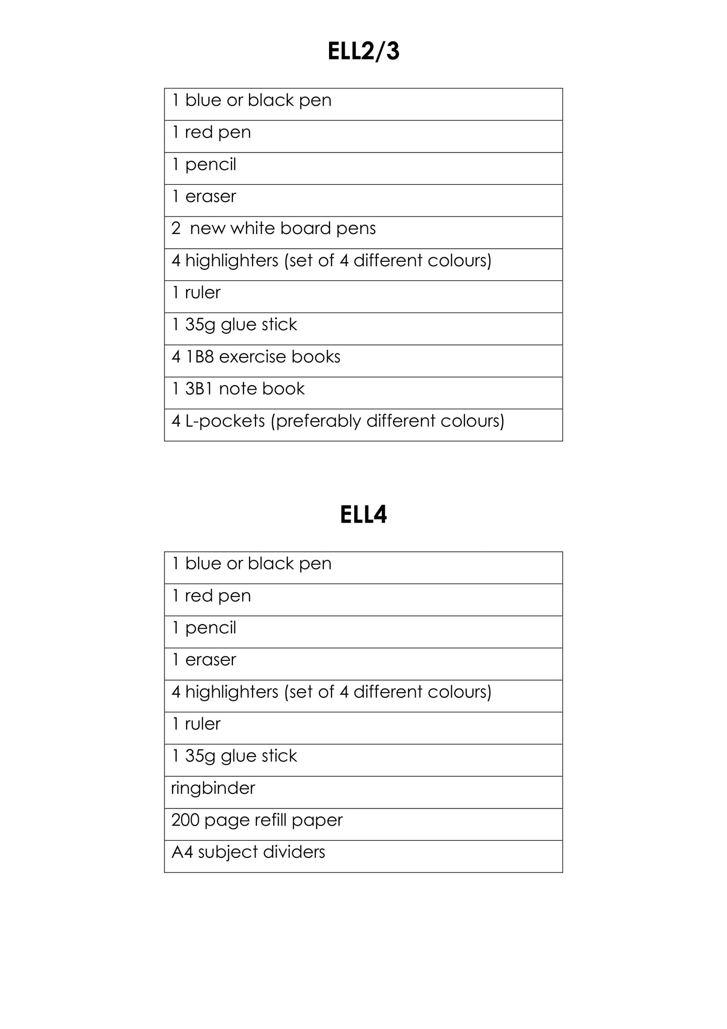 Hagley College Stationery List 2025 EEL - Page 2