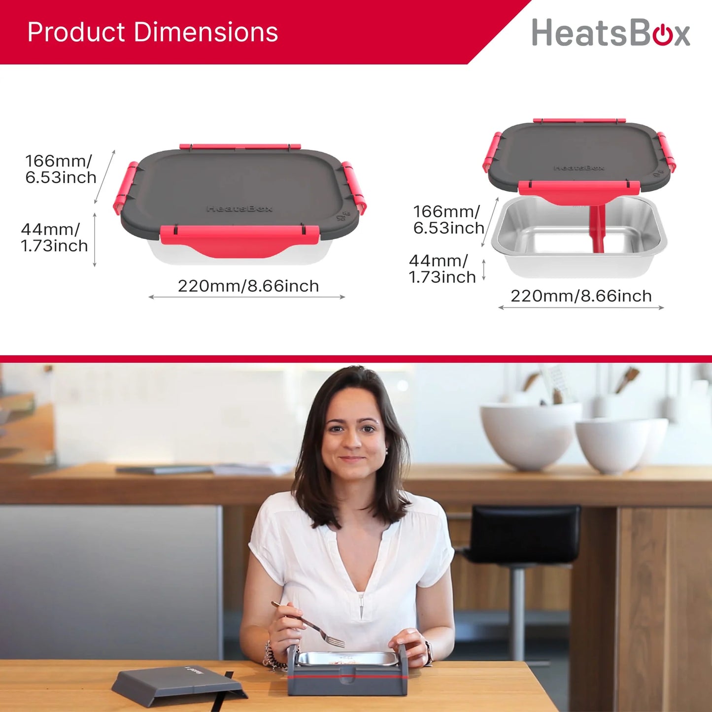HeatsBox Inner Dish Set – 2 Reusable Stainless Steel Containers with Lids – Freezer & Oven Safe