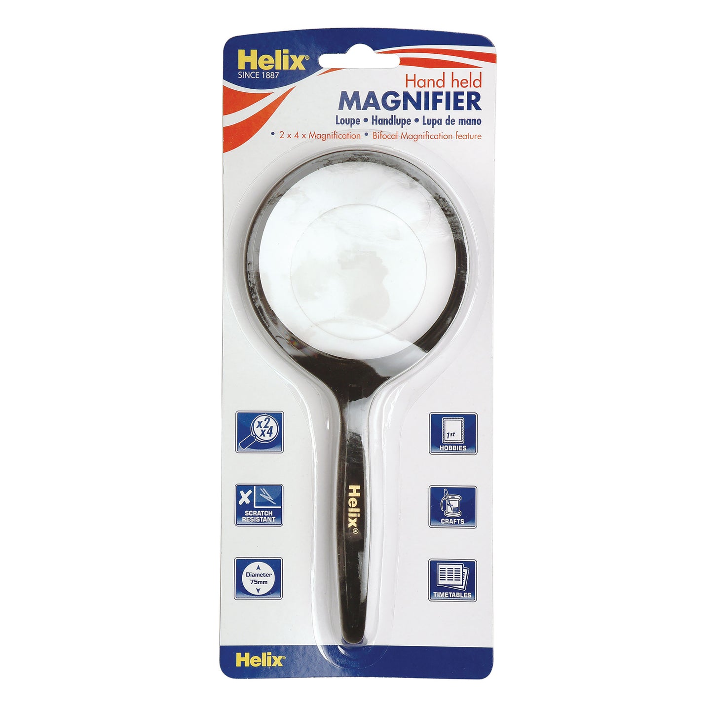 Helix Magnifying Glass Scratch Resistant Bi-Focal 2X & 4X Diameter 75mm