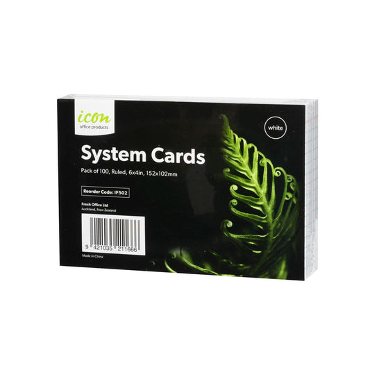 Icon System Cards 102 x 152mm or 6" x 4" Ruled 5mm White Pack 100